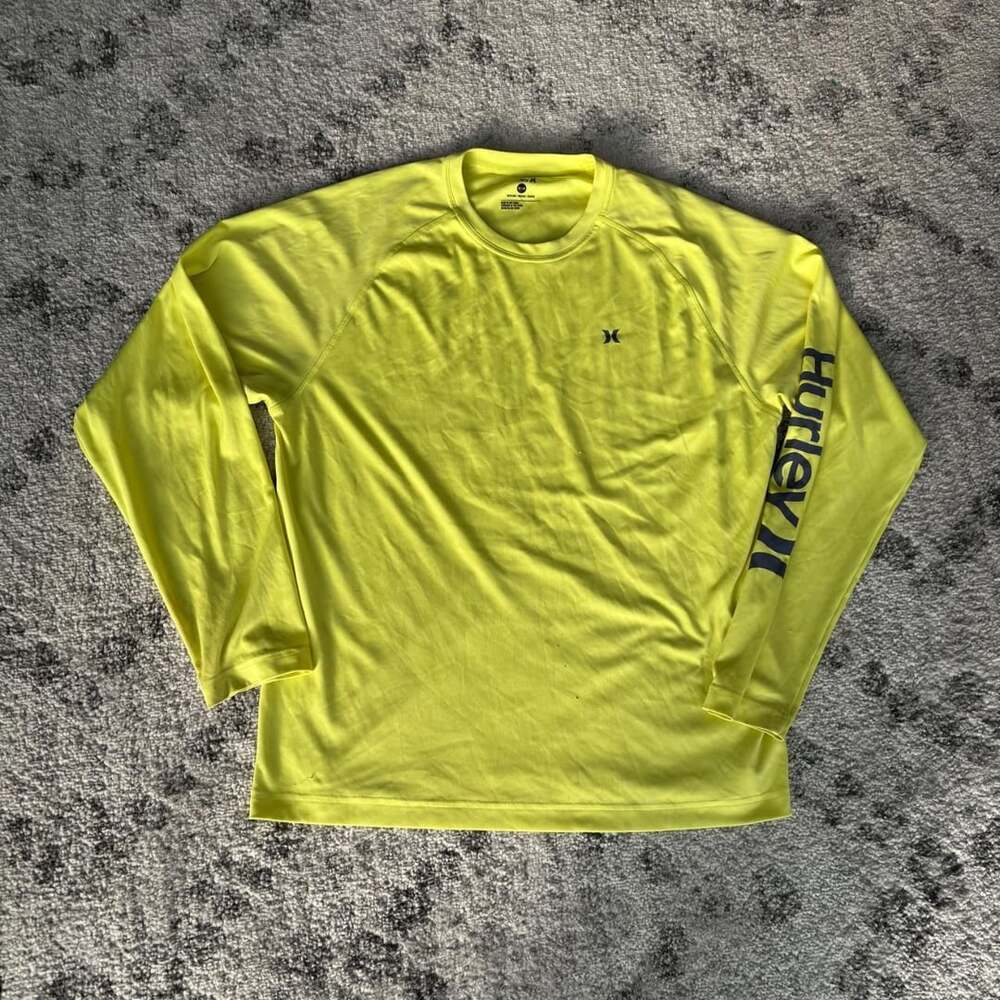 Hurley Neon Yellow Long Sleeve Rashguard Swim Shirt Size M